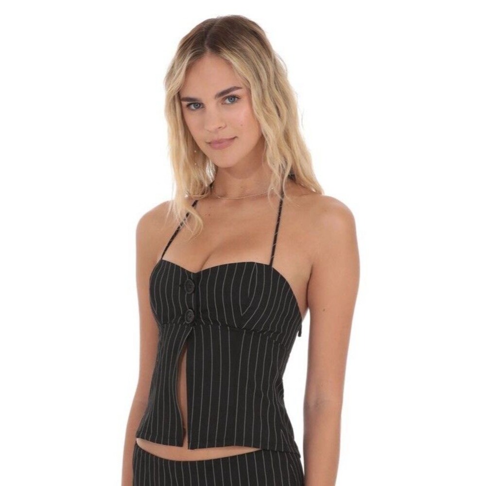 princess Polly Luca Black And White Cropped Halter Top Size 4